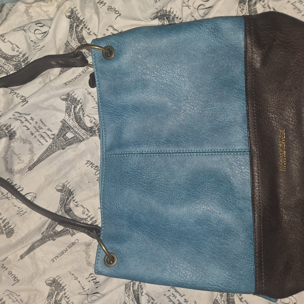 Blue and Brown Shoulder Bags with Suede and Leather Textures